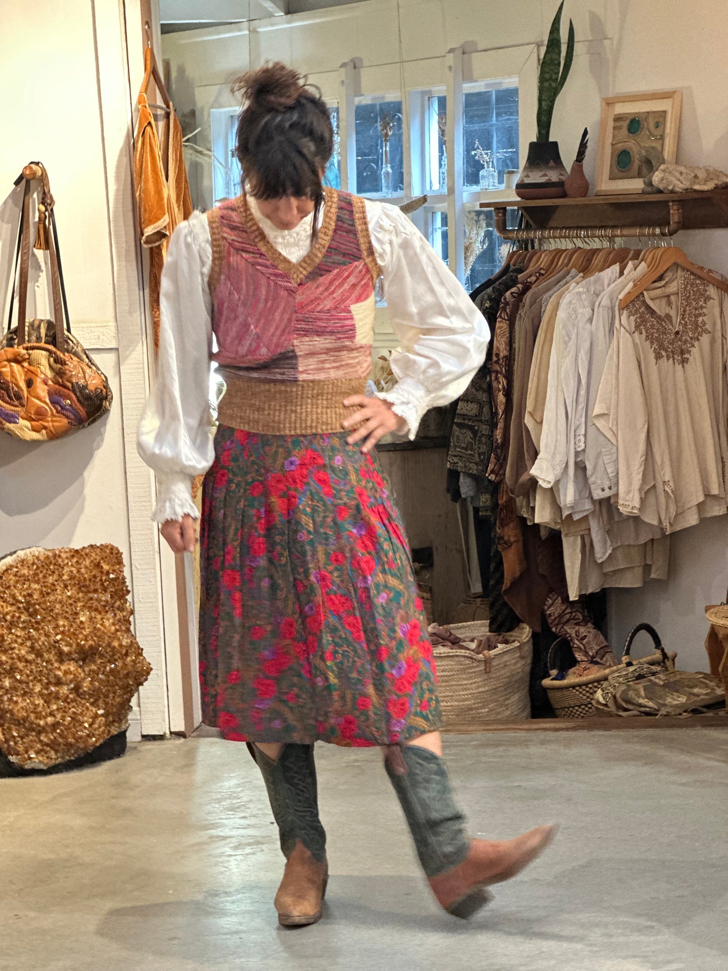 Vintage Floral Silk Skirt