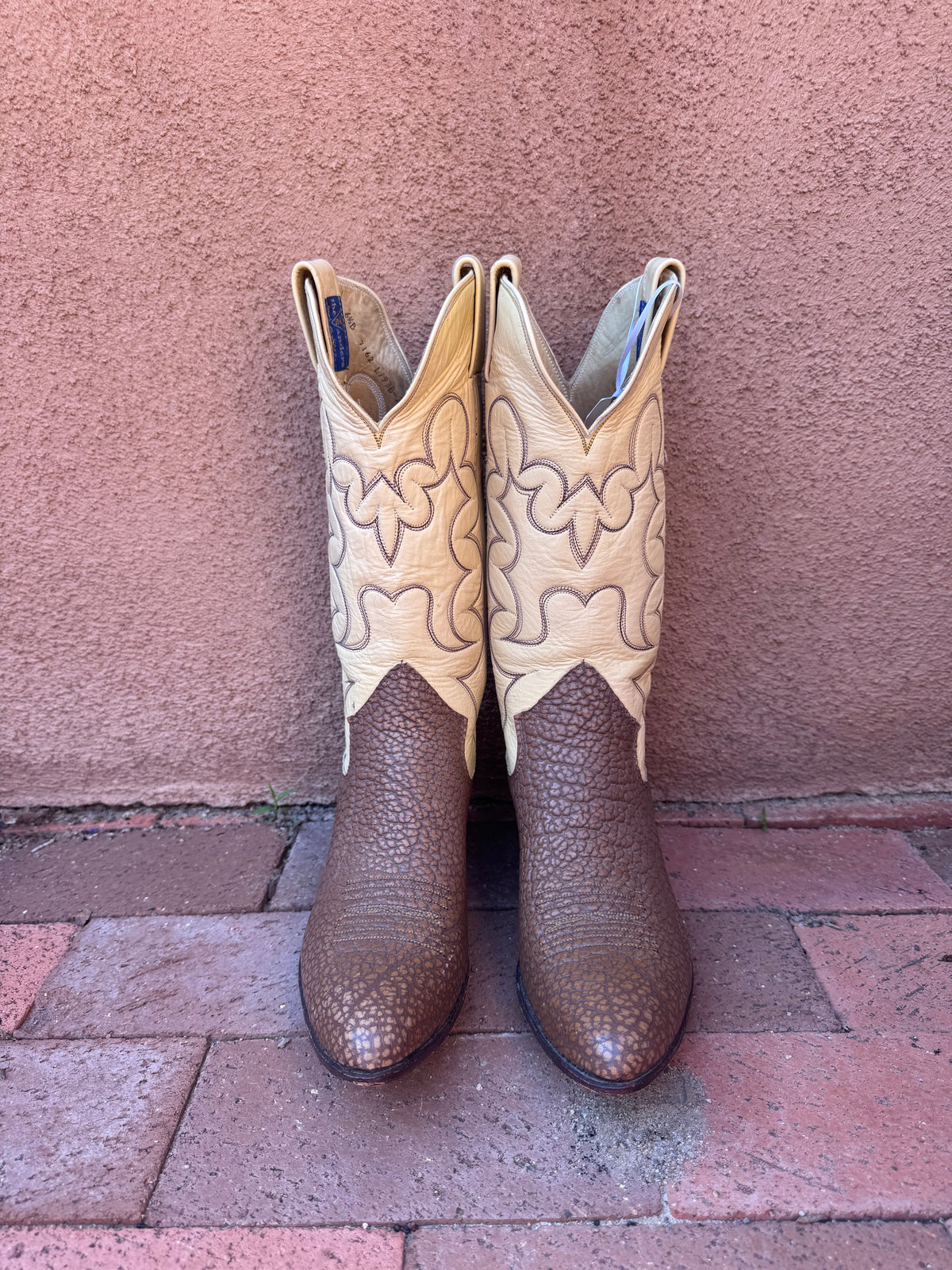 Vintage Cream, Cognac Textured Leather Boots