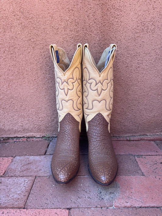 Vintage Cream, Cognac Textured Leather Boots