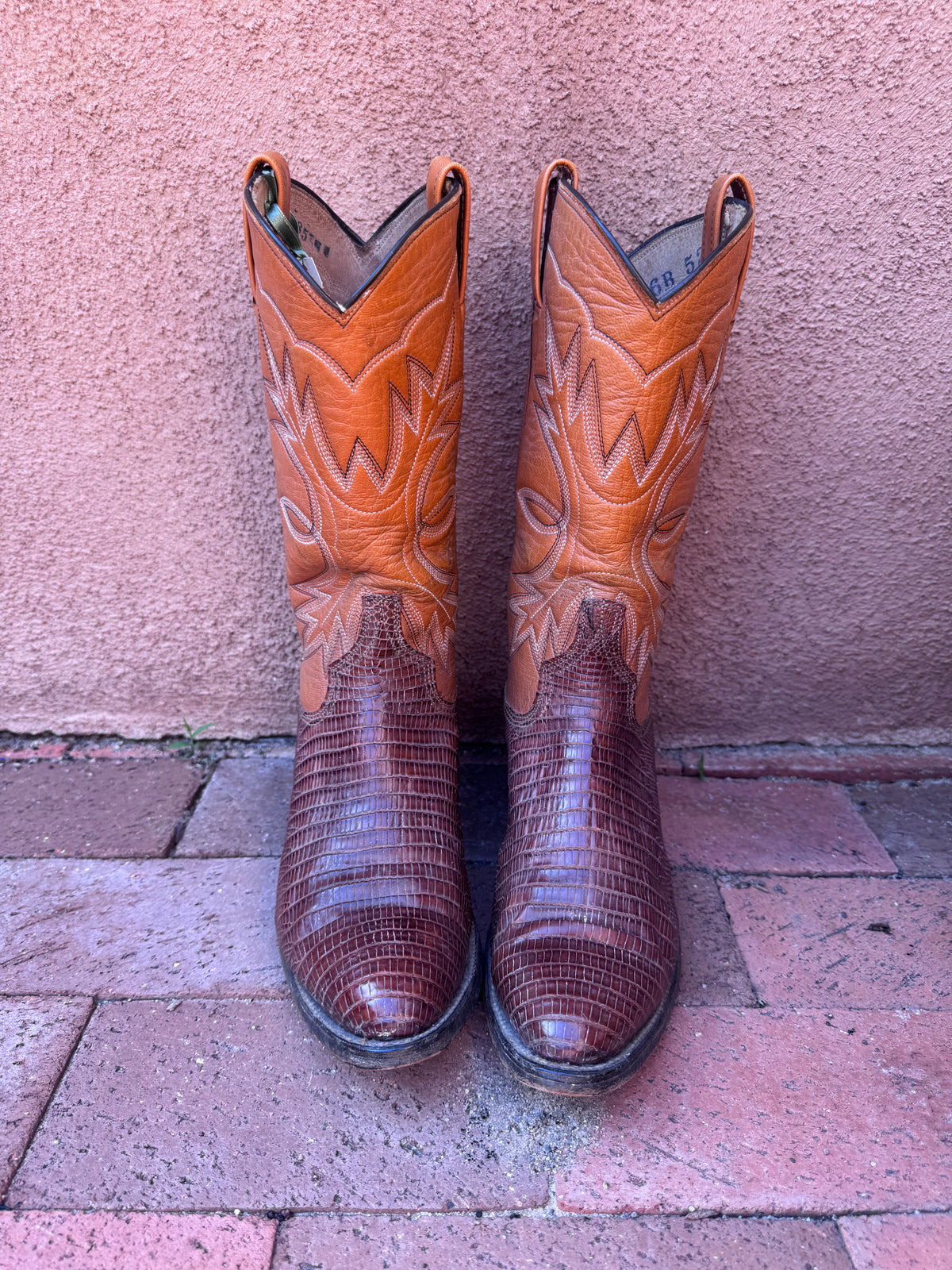 Vintage Lizard & Cognac Leather  Boots