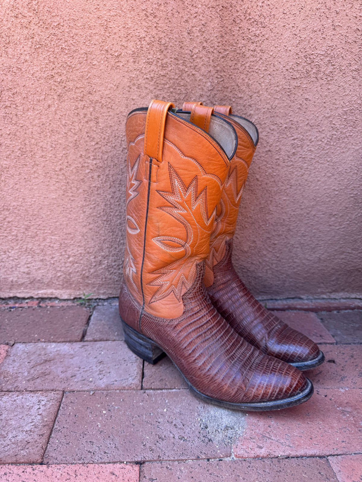 Vintage Lizard & Cognac Leather  Boots