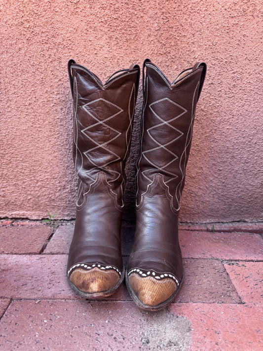 Vintage Chocolate Brown Boots with Lizard Toe