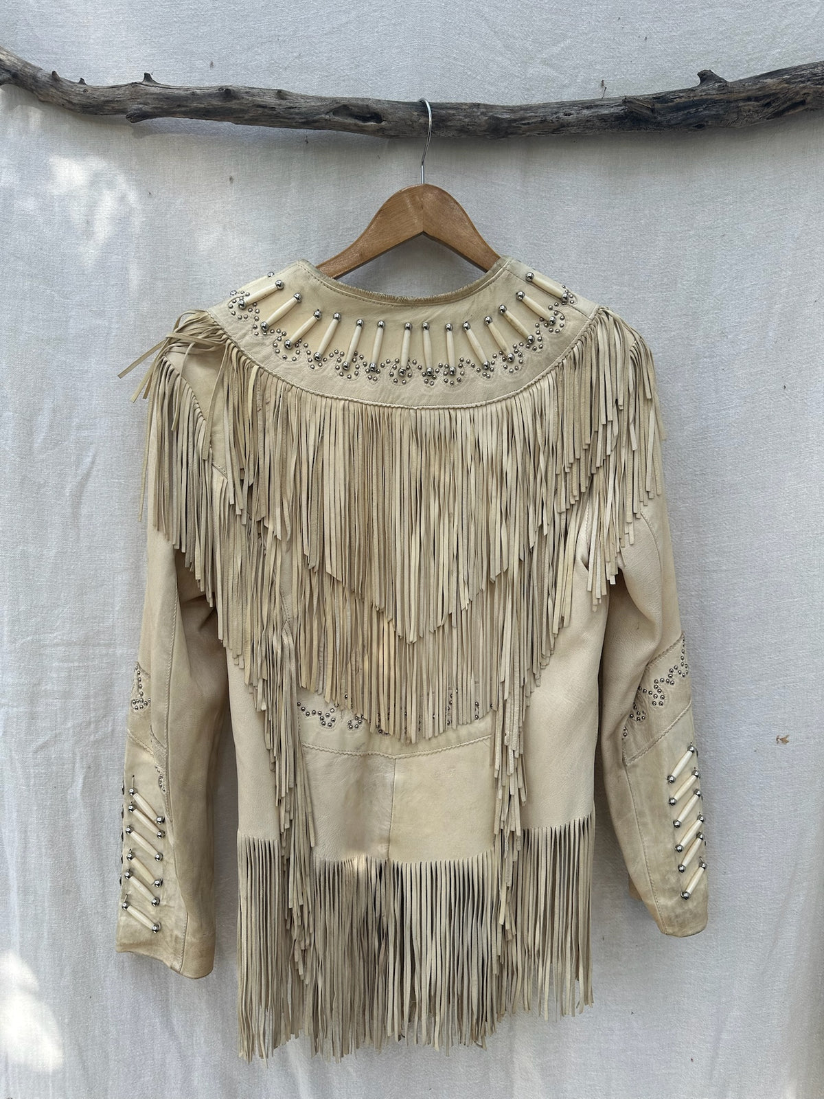 Vintage Ivory Embellished Fringe Jacket