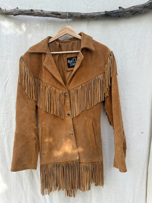 Vintage Cognac Suede Fringe Jacket
