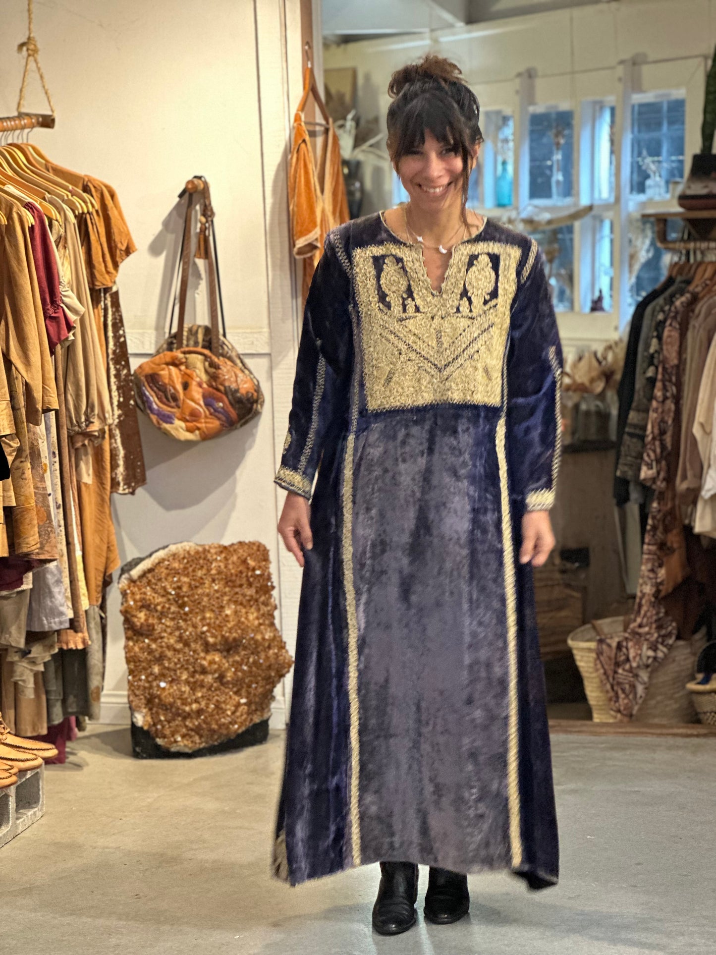 Vintage Velvet Kaftan with Gold Embroidery