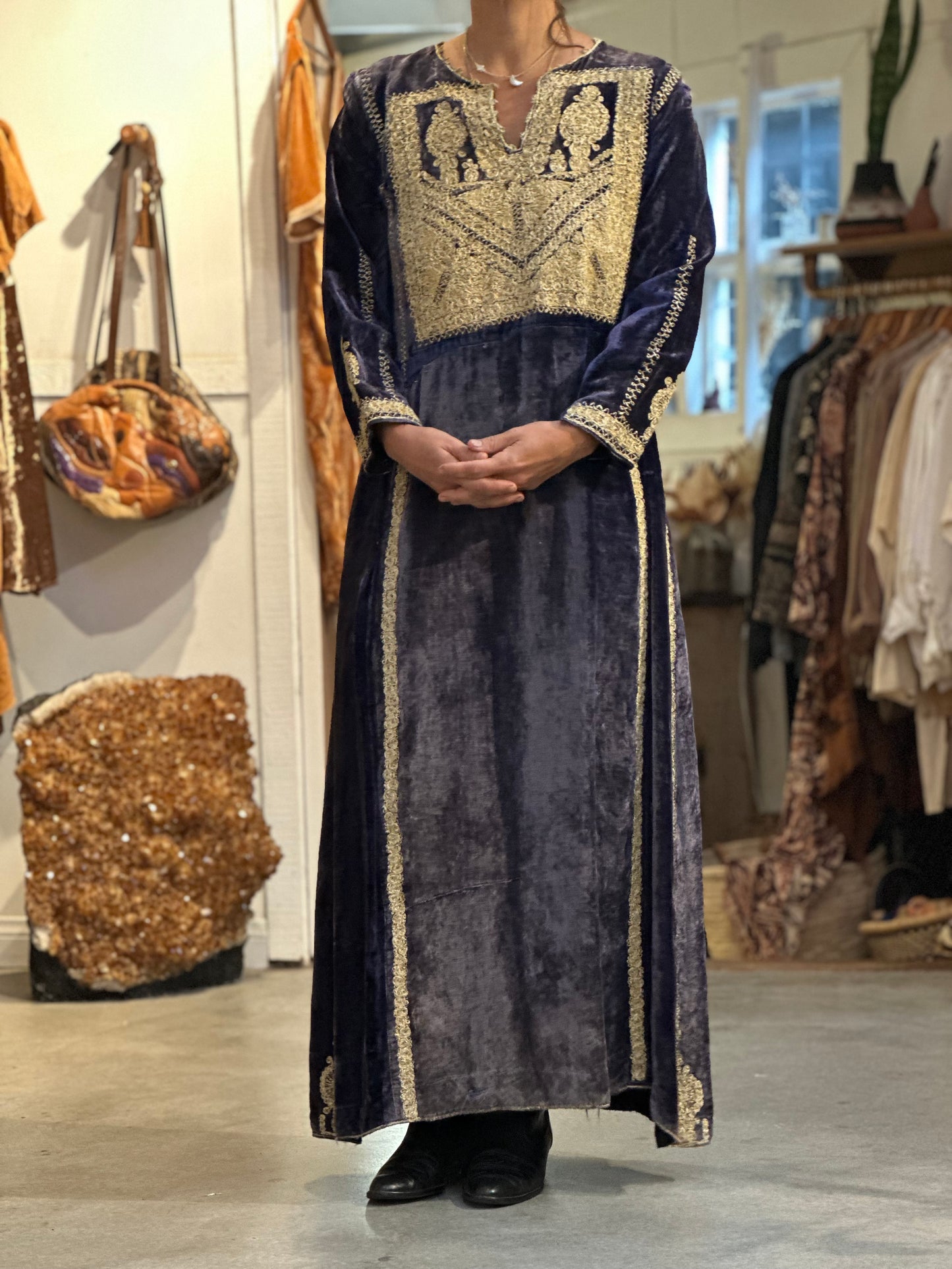 Vintage Velvet Kaftan with Gold Embroidery