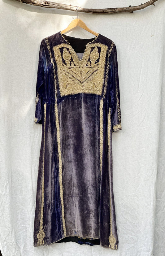 Vintage Velvet Kaftan with Gold Embroidery