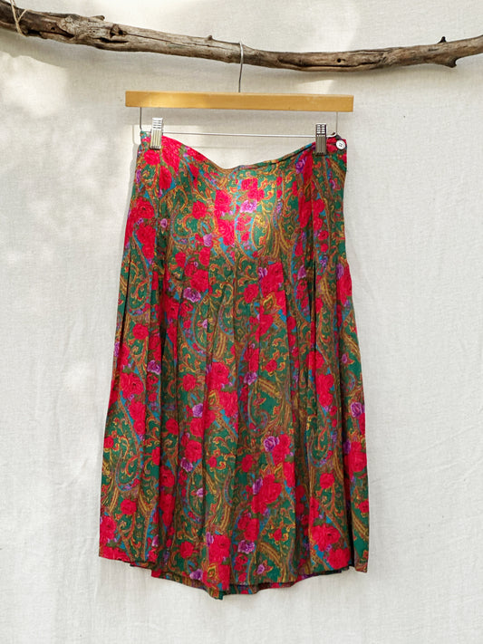 Vintage Floral Silk Skirt