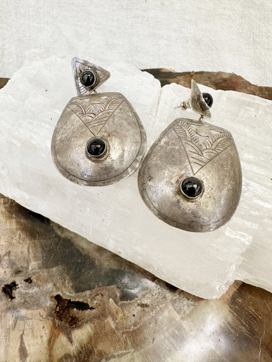 Vintage Sterling and Onyx Earrings